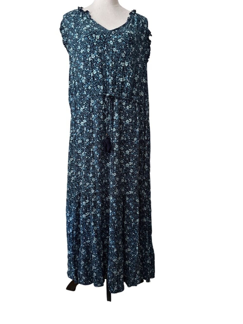 KNOX ROSE belted Blue floral Sleeveless Maxi Boho Coquette Dress Sx 2X
